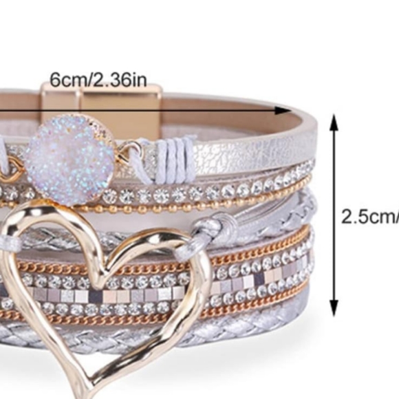 Silvertone Heart Rhinestone Accent Wrap Magnetic Closure Bracelet - Picture 5 of 5